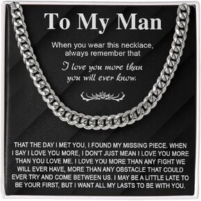To My Man Necklace, Husband Necklace From Wife, Necklace Gift For Boyfriend From Girlfriend, Christmas Birthday Gift For Him, Cuban Link Chain Necklace Gifts For Men, Necklace For Men