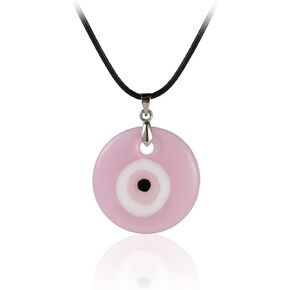 Caiyao Pink Evil Eye Necklace Turkish Blue Glass Leather Rope Evil Eye Necklace for Women Men Lucky Protection Jewelry