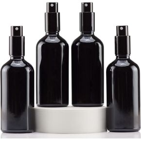 YIZHAO Black Glass Spray Bottles 4oz, with Small Fine Mist Spray, Metal Cap, Refillable for Essential Oil,Travel,Cleaning,Perfume,Aromatherapy,Makeup – 9 Pcs