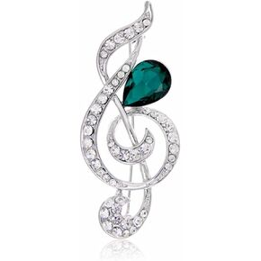 Musical Note Shape Brooch with Green Crystal Brooch Pin Metal Musical Note Rhinestone Brooch Scarf Buckle Badge Lapel Pin, Alloy Steel, no gemstone in Kuwait