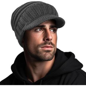 Ruphedy Men Winter Beanie with Brim Outdoor Fleece Visor Beanie Hats