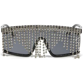 Flat Top tassel Sunglasses Rhinestone Sun Glasses Diamond Party Eyeglasses Shades for Women UV400