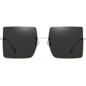 SHES Oversized Square Sunglasses for Women Designer Trendy Shades Semi-Rimless Metal Frame SH3103