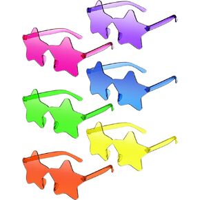 6 Pairs Star Shaped Rimless Sunglasses Neon Glasses Colored Transparent Neon Accessories for Halloween Women Men Party