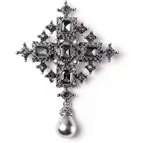 Vintage Cross Rhinestones Pearl Teardrop Brooches Lapel Pins for Women Girls Party Dance Wedding Banquet Ladies Her Dainty Boho Crystal Pin Dress Suit Bouquet Ceremony Accessories Jewelry Valentine's Day Mother's Day Decor Gifts