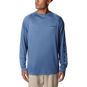 Columbia Men's Terminal Tackle Long Sleeve Shirt, Bluestone/Collegiate Navy Logo, XX-Large