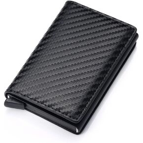 TARKS Minimalist Wallet Slim Carbon Fiber Design RFID-Blocking with Automatic Pop-Up Aluminum Credit Card Holder and Money Clip for Men and Women- Vegan Leather