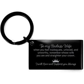 Wife Straighten Your Crown Black Keychain. Wife Birthday Gift. to Wife Gift. Wife Bracelet Meaningful Jewelry. Gift for her.
