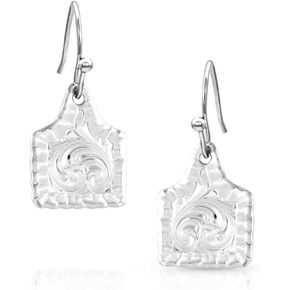 Montana Silversmiths Western Lifestyle Inspired Dangle Earrings (Chiseled Cow Tag)