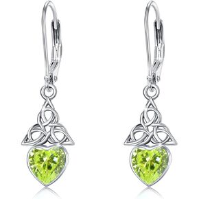 Celtic Birthstone Drop Earrings 925 Sterling Silver Birthstone Dangle Earrings Irish Celtic Jewelry Gifts Celtic Leverback Earrings for Women Girls Valentine's Day
