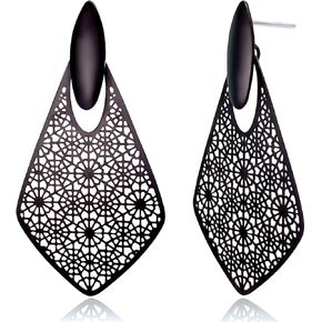 OZEL - Gold Leaf Earrings for Women - Made in KOREA - Statement Dangle Earrings 14K Gold Plated - Delicate Filigree Boho Earrings - Gold, Silver, Black