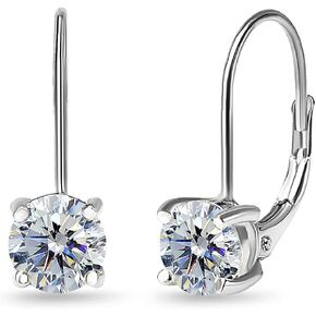 Sterling Silver Earrings for Women, Birthstone Earrings, Crystal Earrings, 6mm Round Solitaire Leverback Earrings, Drop Earrings, Dangle Earrings for Women, Earrings for Girls, Dainty Earrings