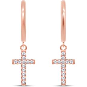SAVEARTH DIAMONDS 0.20ct Lab Created Round Cut Brilliant D Color VVS1 Clarity Moissanite Diamond Cross Drop Earrings In 18K Gold Plated 925 Sterling Silver Jewelry For Women Men