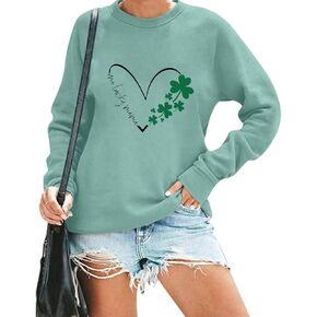 One Lucky Mama Sweatshirt Women St. Patrick's Day Heart Graphic Shirts Irish Shamrock Long Sleeve Pullover Tops