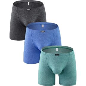 IKINGSKY Men's Long Leg Boxer Briefs Sexy Bulge Trunks No Ride Up Underwear Soft Men Underpanties