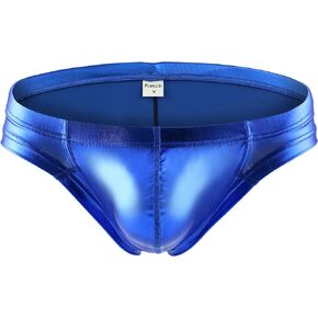Swbreety Men's Bikini Briefs Metallic Bulge Pouch Underwear Low Waist Underpants