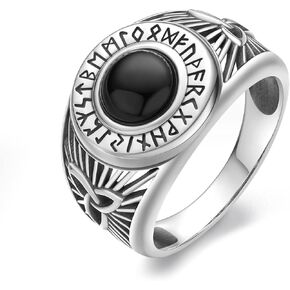 خاتم Signet للرجال من الفضة الإسترليني الفايكنج الأسود القرصان العقيق خاتم الشمال للرجال مجوهرات Nrose هدية للأولاد in Kuwait