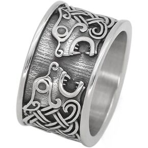 خاتم فايكنغ وولف فينرير، خاتم عقدة سلتيك مع تميمة الحرس السلافي فيليس، مجوهرات شمالية ريترو للرجال in Kuwait