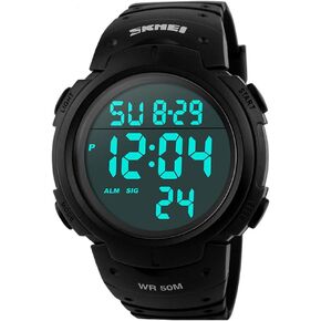 SKMEI Mens Digital Watches Waterproof LED Backlight Large Number Display Multifunction Sport Wristwatch