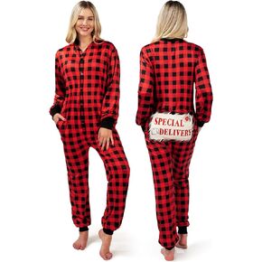 Women Christmas Plaid Flapjack Pajamas Outfit, Christmas Adult Drop-Seat Pajamas for Women