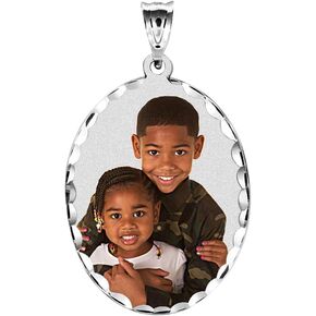 PicturesOnGold.com Oval w/Diamond Cut Edge Photo Engraved Pendant