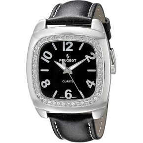 Peugeot Women's Crystal Bezel Boyfriend Size Watch, Easy to Read Dial with Colorful Leather Strap