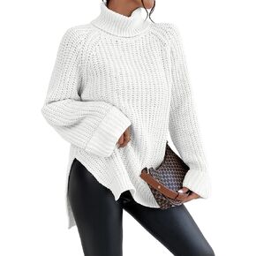 2023 Sweater for Women Oversized Sweater Slit Hem Cable Knit Drop Shoulder Sweater Loose Warm Cozy Pullover