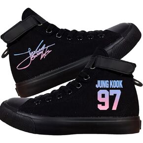 KPOP Shoes Jungkook Merchandise V Taehyung Jimin Suga JHope Jin High Top Canvas Sneakers High Top Lace Ups Casual Shoes