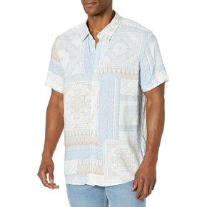 GUESS Men's Short Sleeve Eco Rayon Patchwork Tile Shirt