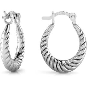 TURQ N TAUPE 925 Sterling Silver Italian Design Shrimp Hoop Earring Set for Women & Girls - Textured Shrimp With 16-MM Diameter Hoop Earring