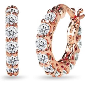 Sterling Silver 16mm Round AAA Cubic Zirconia Huggies Bridal Jewelry CZ Small Hoop Earrings for Women Girls with Gift Box