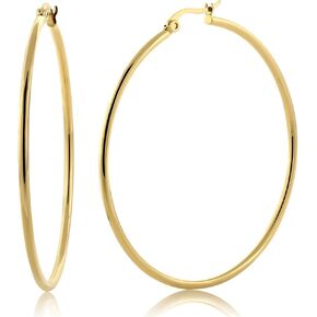 Gem Stone King 2 Inch Stunning Stainless Steel Yellow Gold Plated Hoop Earrings (50mm Diameter)