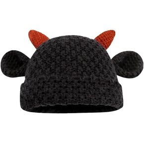 CORIRESHA Unisex Cute Horns Bear Ears Beanie Winter Crochet Hat Animal Lover Gift