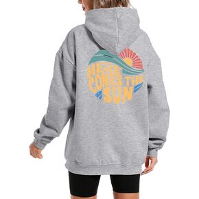Tuislay Oversized Hoodies for Women Sunset Letter Slogan Graphic Beachy Sweatshirt Aesthetic Teen Fleece Hooded Pullover