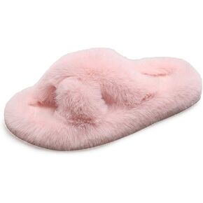Crazy Lady Women's Fuzzy Fluffy Furry Fur Slippers Flip Flop Winter Warm Cozy House Memory Foam Sandals Slides Soft Flat Comfy Anti-Slip Spa Indoor Outdoor Slip on Light
