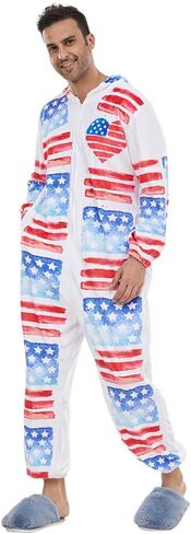 EraSpooky Adult American Flag Costume Men USA Patriotic Party Plush Onesie Pajamas in Saudi Arabia