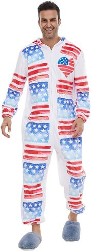 EraSpooky Adult American Flag Costume Men USA Patriotic Party Plush Onesie Pajamas in Saudi Arabia