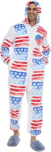 EraSpooky Adult American Flag Costume Men USA Patriotic Party Plush Onesie Pajamas in Saudi Arabia