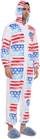 EraSpooky Adult American Flag Costume Men USA Patriotic Party Plush Onesie Pajamas in Saudi Arabia