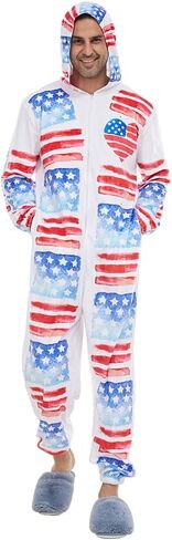 EraSpooky Adult American Flag Costume Men USA Patriotic Party Plush Onesie Pajamas in Saudi Arabia