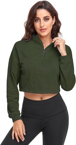 LURANEE Women's Half Zip Sweatshirt Drop Shoulder Long Sleeves Crop Tops Collar 1/2 Zipper Pullover in Kuwait