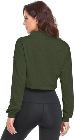 LURANEE Women's Half Zip Sweatshirt Drop Shoulder Long Sleeves Crop Tops Collar 1/2 Zipper Pullover in Kuwait