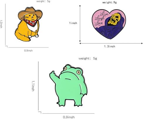 Cute Frog Heart Skull Cowboy Cat Enamel Pins 3Pcs Cartoon Lapel Badge Animal Pin Brooch Hat Bag Clothing Accessories Jewelry Gift, Metal, no gemstone in Kuwait