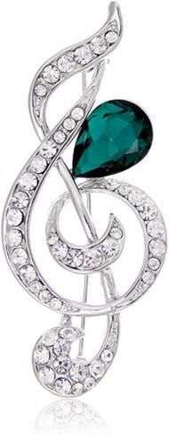 Musical Note Shape Brooch with Green Crystal Brooch Pin Metal Musical Note Rhinestone Brooch Scarf Buckle Badge Lapel Pin, Alloy Steel, no gemstone in Kuwait