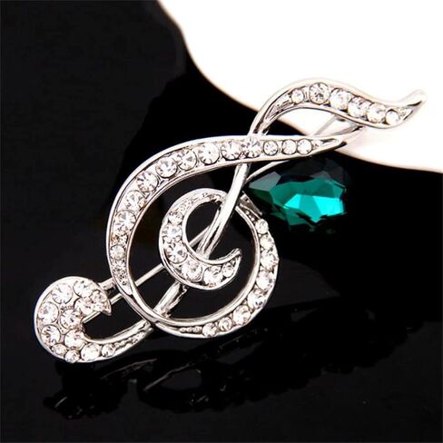 Musical Note Shape Brooch with Green Crystal Brooch Pin Metal Musical Note Rhinestone Brooch Scarf Buckle Badge Lapel Pin, Alloy Steel, no gemstone in Kuwait