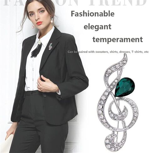 Musical Note Shape Brooch with Green Crystal Brooch Pin Metal Musical Note Rhinestone Brooch Scarf Buckle Badge Lapel Pin, Alloy Steel, no gemstone in Kuwait