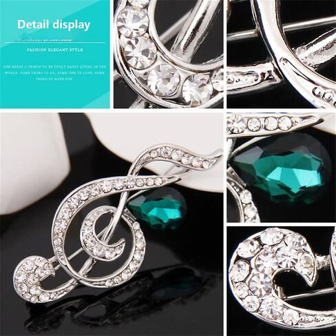 Musical Note Shape Brooch with Green Crystal Brooch Pin Metal Musical Note Rhinestone Brooch Scarf Buckle Badge Lapel Pin, Alloy Steel, no gemstone in Kuwait