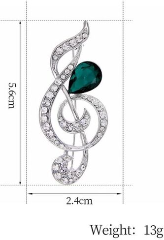 Musical Note Shape Brooch with Green Crystal Brooch Pin Metal Musical Note Rhinestone Brooch Scarf Buckle Badge Lapel Pin, Alloy Steel, no gemstone in Kuwait