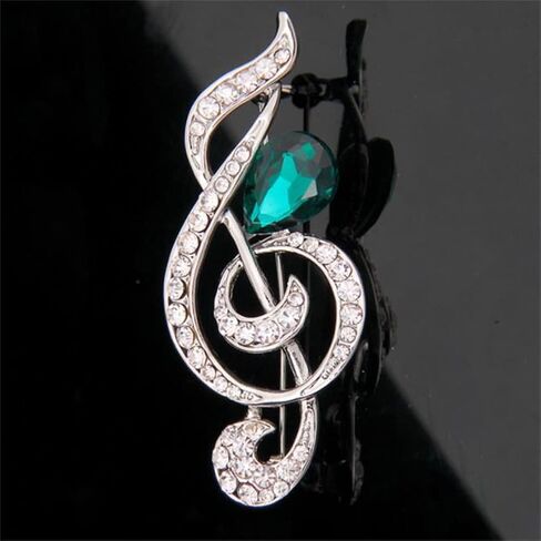 Musical Note Shape Brooch with Green Crystal Brooch Pin Metal Musical Note Rhinestone Brooch Scarf Buckle Badge Lapel Pin, Alloy Steel, no gemstone in Kuwait