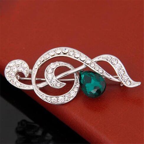 Musical Note Shape Brooch with Green Crystal Brooch Pin Metal Musical Note Rhinestone Brooch Scarf Buckle Badge Lapel Pin, Alloy Steel, no gemstone in Kuwait